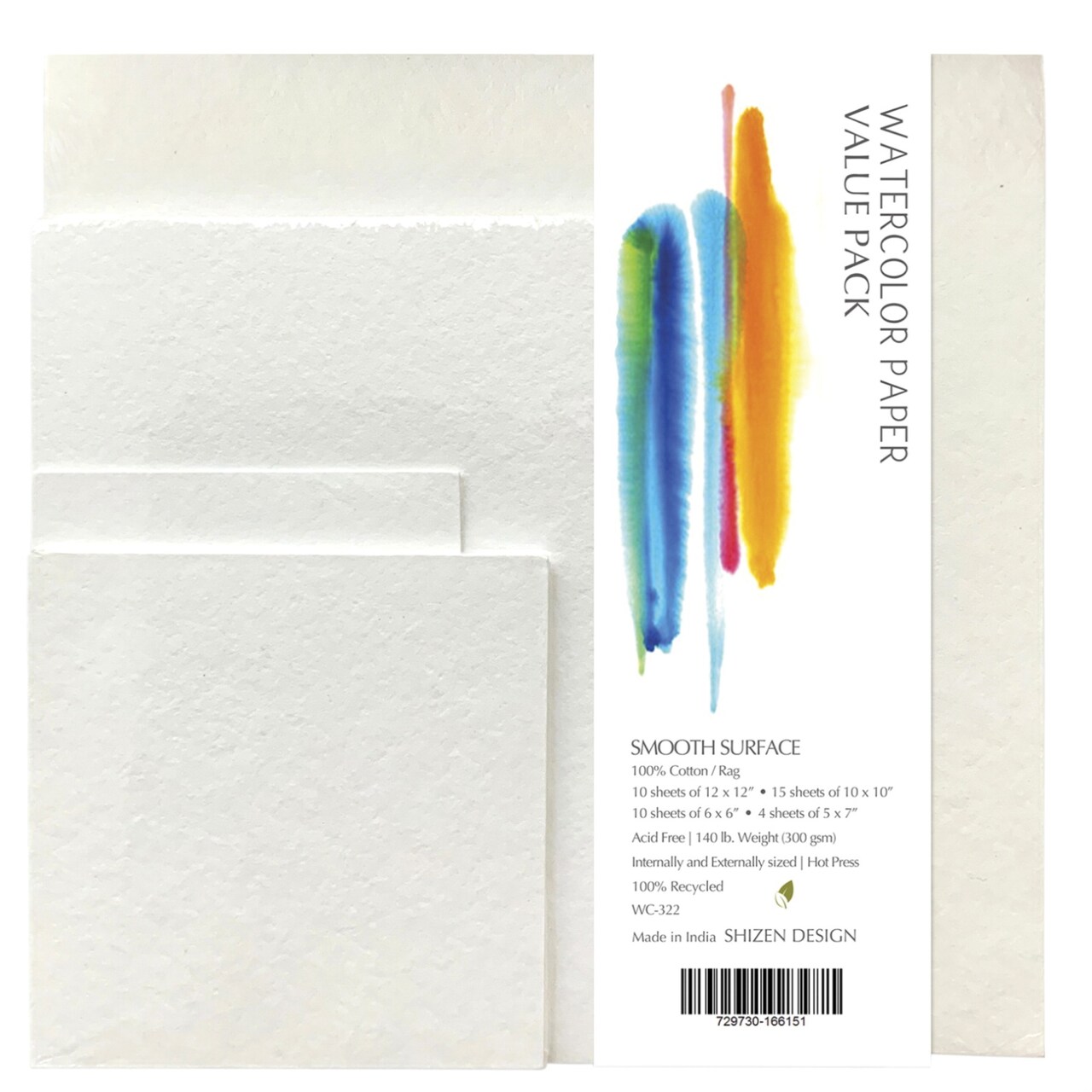 Shizen Design Watercolor Paper Value Pack, 140 lb, White, 39 Sheets